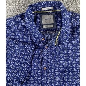 White Stuff Shirt Mens Large L Casual Aztec Geometric Blue Cotton Slim Fit Prep